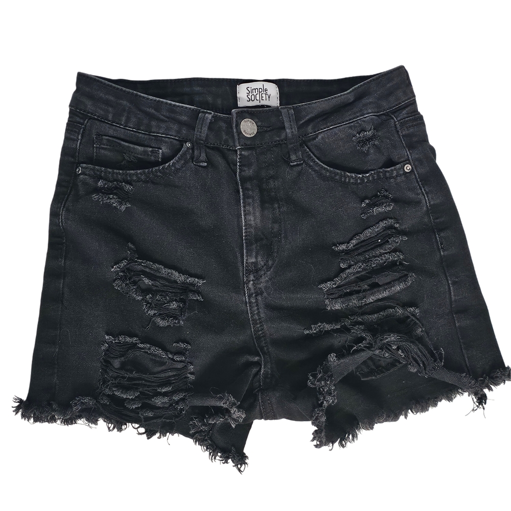 Women's Black Distressed Denim Shorts